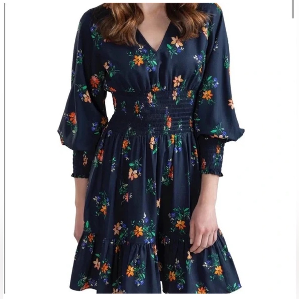 Shoshanna Tanner navy floral long sleeve smocked dress size 6